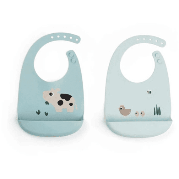 Done By Deer Tiny Farm Blue Silicone Bib 2-pack