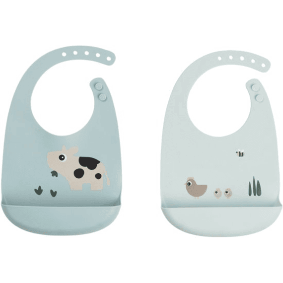 Done By Deer Tiny Farm Blue Silicone Bib 2-pack