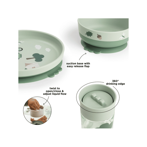 Done By Deer Tiny Trails Green Foodie Eetset met 360° Beker