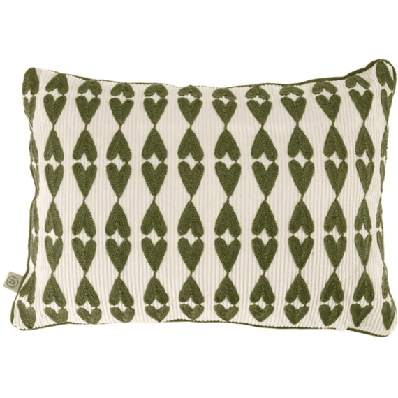 Zusss Kussen Hearts Print 35x25cm Off White / Groen