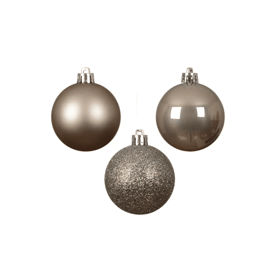 Kerstballen Polystyreen Emaille - Mat - Glitter Mix Dia6cm Smokey Parel