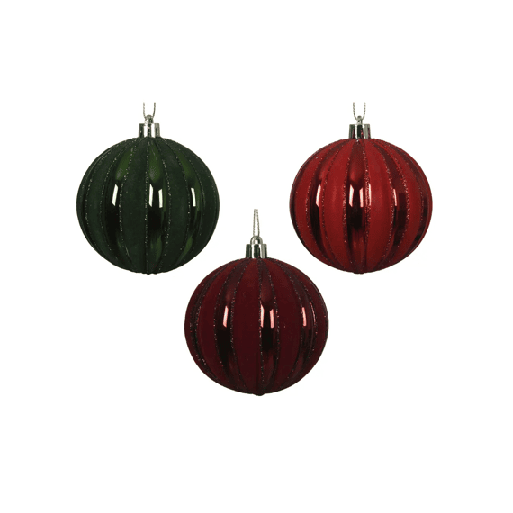 Kerstbal Polystyreen Flock Glitter Dia8cm Rood/groen 3 Assortiment