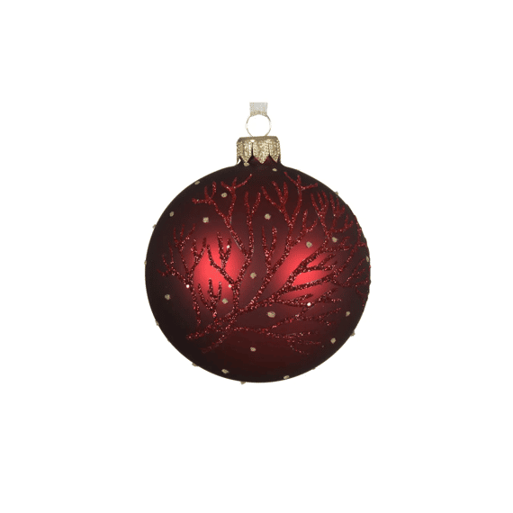 Kerstbal Glas Mat-glitter Tak Dia8cm Ossenbloed