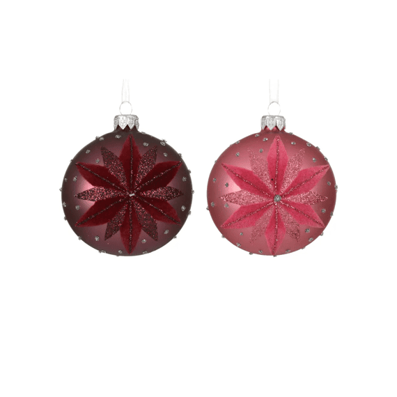 Kerstbal Glas Mat Flock Glitter Dia8cm Roze 2 Assortiment