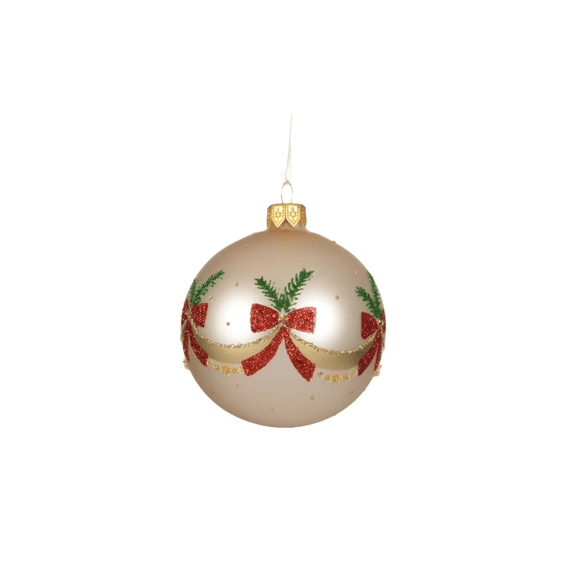 Kerstbal Glas Mat Guirlande Strik Dia8cm Parel