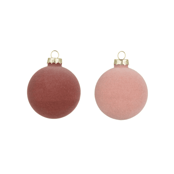 Kerstballen Glas Flock Dia6cm Roze Ass.