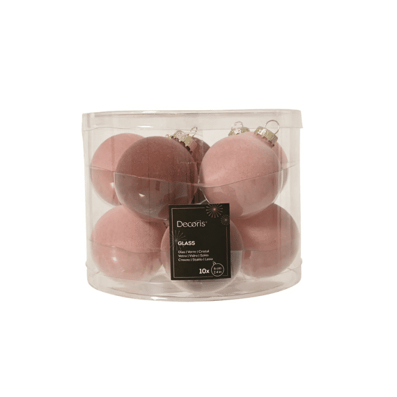 Kerstballen Glas Flock Dia6cm Roze Ass.
