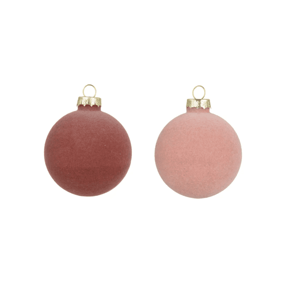 Kerstballen Glas Flock Dia8cm Roze Assortiment