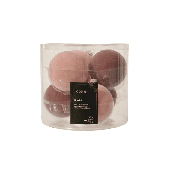 Kerstballen Glas Flock Dia8cm Roze Assortiment