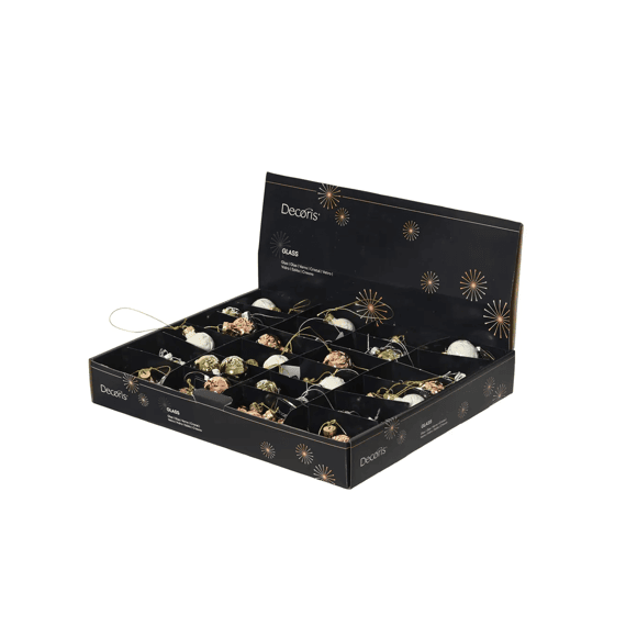 Kerstbal Glas Emaille-shinyster Takken Dia3.5-h4cm 3 Assortiment