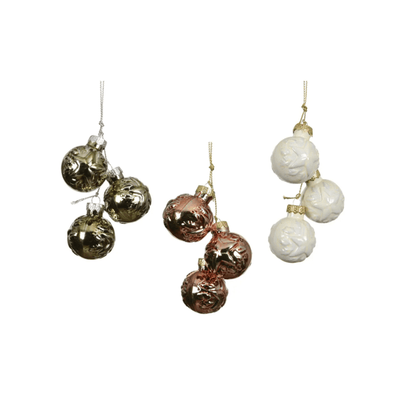 Kerstbal Glas Emaille-shinyster Takken Dia3.5-h4cm 3 Assortiment