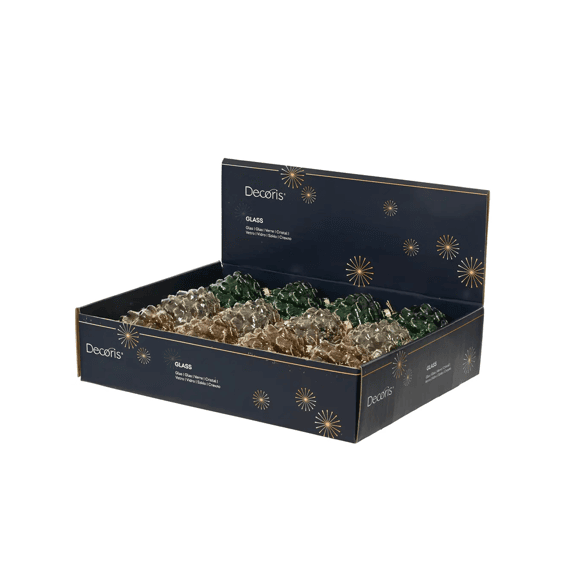 Eikel Glas Transparant Glitter Dia7.8-h9.5cm Goud/bruin/groen 3 Assortiment