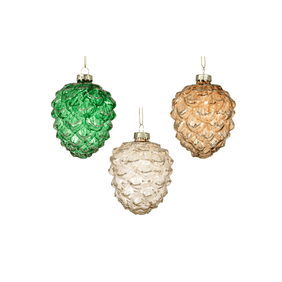Eikel Glas Transparant Glitter Dia7.8-h9.5cm Goud/bruin/groen 3 Assortiment
