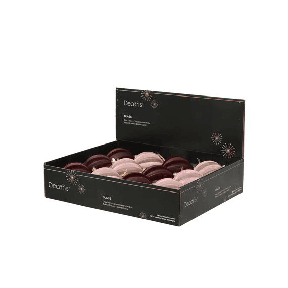 Kerstbal Glas Flock Frost Finish Dia8cm Ossenbloed/roze 2 Assortiment