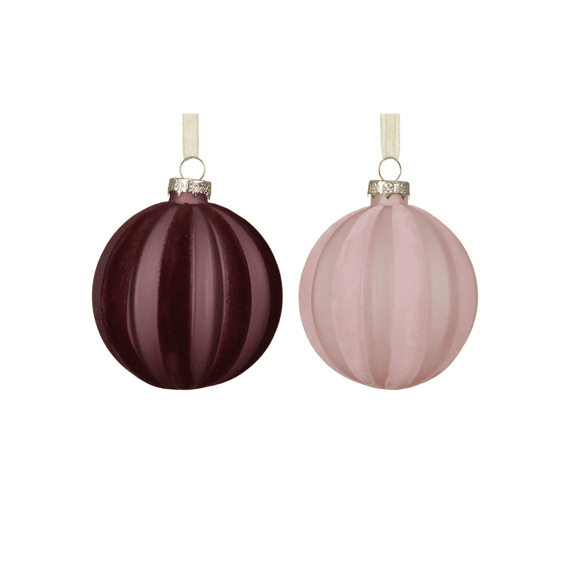 Kerstbal Glas Flock Frost Finish Dia8cm Ossenbloed/roze 2 Assortiment