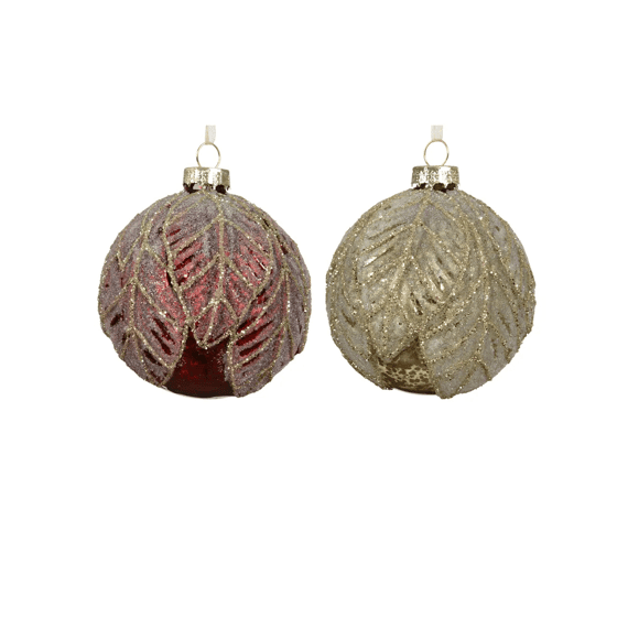 Kerstbal Glas Antique Frost Finish Blad Dia8cm 2 Assortiment