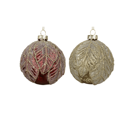 Kerstbal Glas Antique Frost Finish Blad Dia10cm 2 Assortiment
