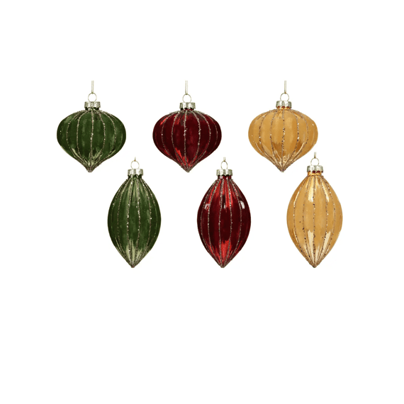 Kerstbal Glas Transparant Flock Dia8cm Groen/rood/goud 6 Assortiment