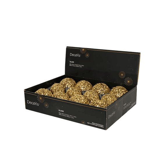 Kerstbal Glas Pailletjes Dia8cm Goud 3 Assortiment