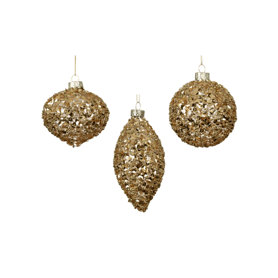 Kerstbal Glas Pailletjes Dia8cm Goud 3 Assortiment