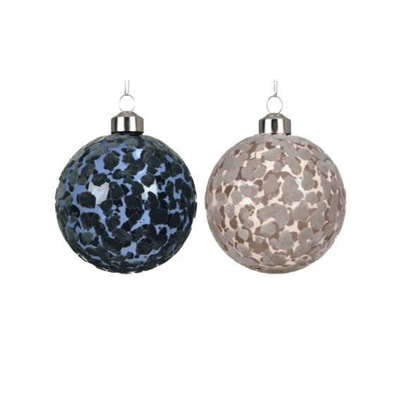Kerstbal Glas Transparant Flock Dia8cm Blauw/parel 2 Assortiment