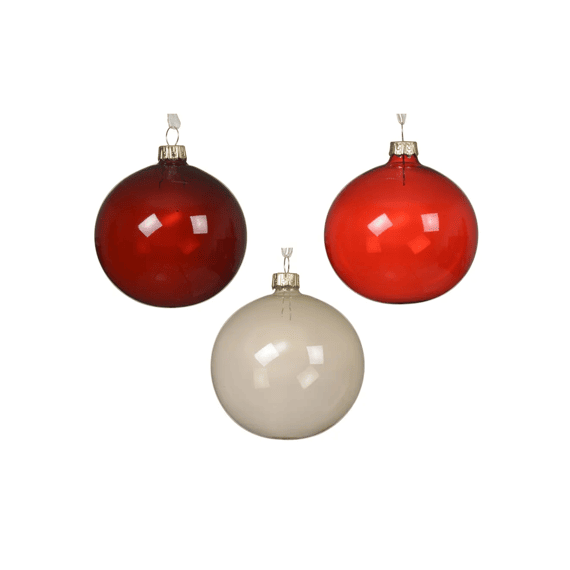 Kerstbal Glas Transparant Dia8cm Rood/parel/ossenbloed 3 Assortiment