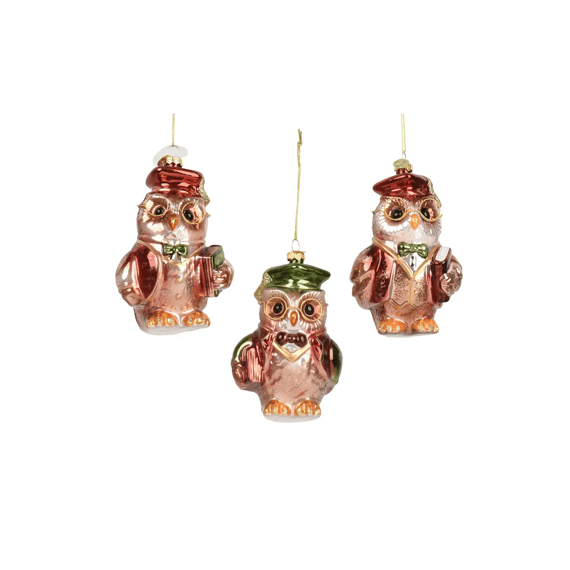 Uil Glas Met Bril L8.3-w6-h13cm 3 Assortiment