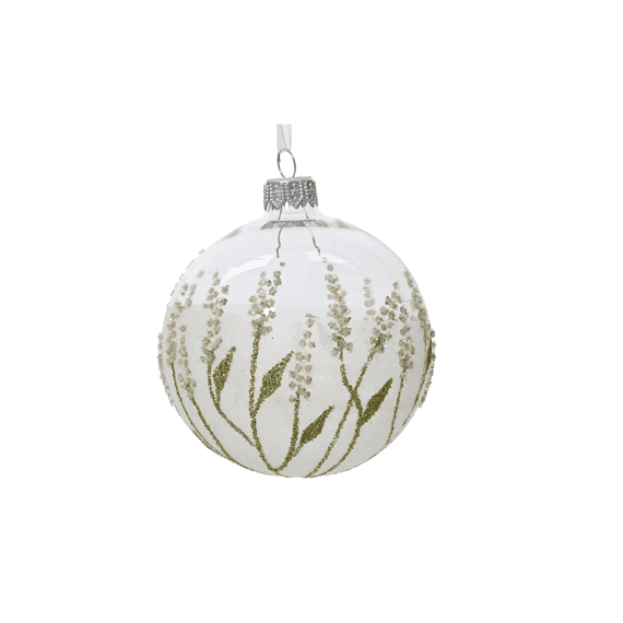 Kerstbal Glas Transparant Pluimen Dia8cm
