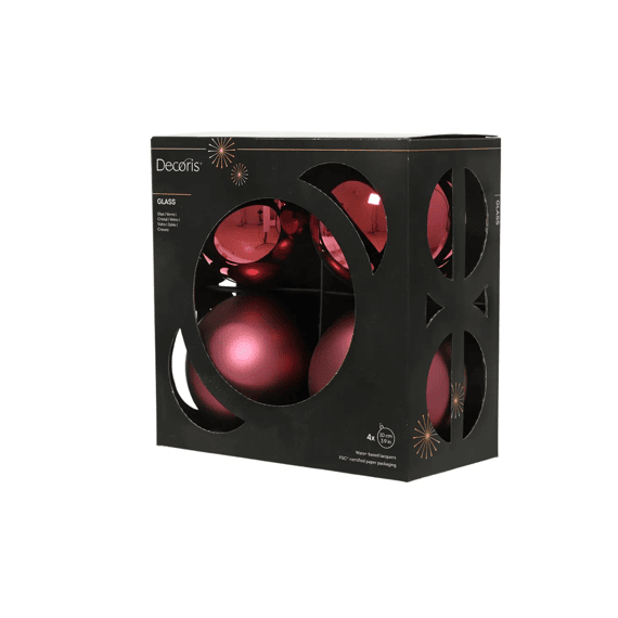 Kerstballen Glas Shiny-mat Dia10cm Donkerroze