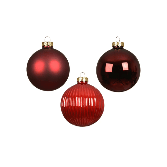 Kerstballen Glas Shiny-mat-rib Mix Dia8cm Ass.