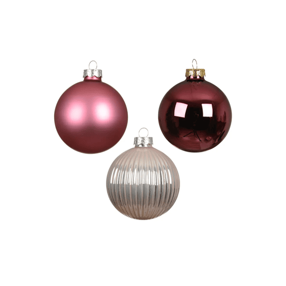 Kerstballen Glas Shiny-mat-rib Mix Dia8cm Ass.