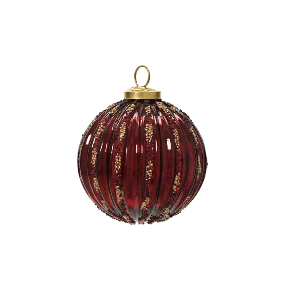 Kerstbal Glas Antiek Zilver Beads Dia10cm Ossenbloed