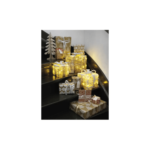 Led Giftbox Rotan Strik Bo Binnen L25-w25-h30cm Naturel/warm Wit