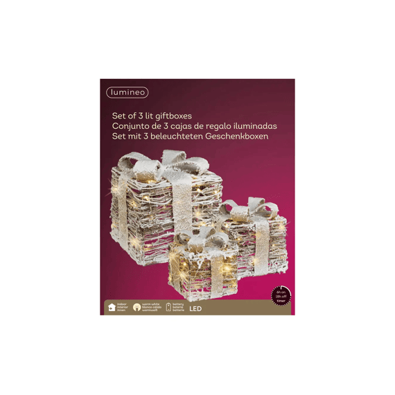 Led Giftbox Rotan Strik Bo Binnen L25-w25-h30cm Naturel/warm Wit