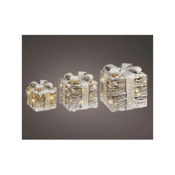 Led Giftbox Rotan Strik Bo Binnen L25-w25-h30cm Naturel/warm Wit