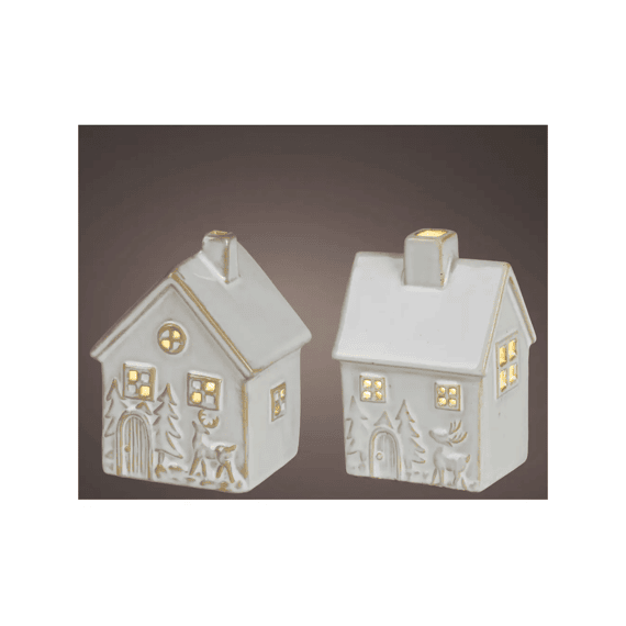 Led Huis Keramiek Binnen L7.5-w6.8-h11.2cm Wit 2 Assortiment