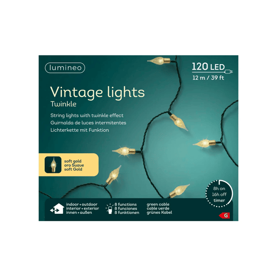 Led Vintage Lights 8 Functie Twinkel Effect Buiten L1190cm Groen/soft Gold