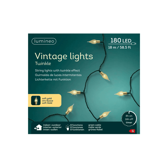 Led Vintage Lights 8 Functie Twinkel Effect Buiten L1790cm Groen/soft Gold