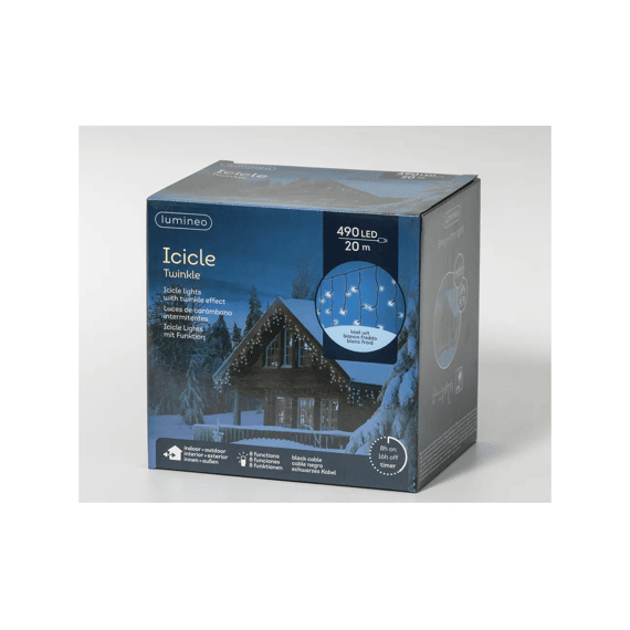 Led Verlichting Icicle Twinkle Buiten 20m Zwart/koel Wit