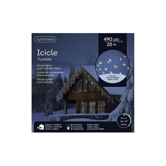 Led Verlichting Icicle Twinkle Buiten 20m Zwart/koel Wit