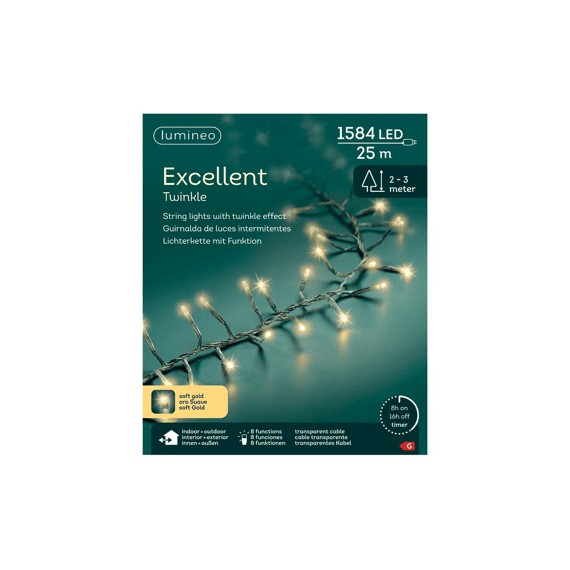 Led Verlichting Excellent Koper Twinkle Buiten 25m-1584l Transparant/soft Gold