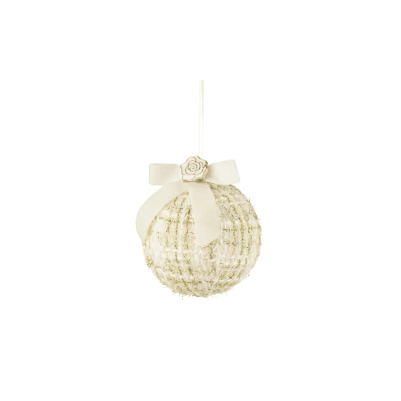 Kerstbal Polyester Strik Roos Dia8-h9cm Creme