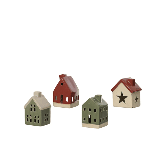 Huis Keramiek L6.3-w7.3-h11cm Rood/groen 4 Assortiment