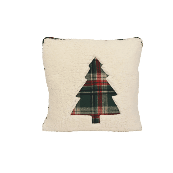 Kussen Polyester Groene Kerstboom Ruitjes L45-w45-h3cm Wit/kleur(en)