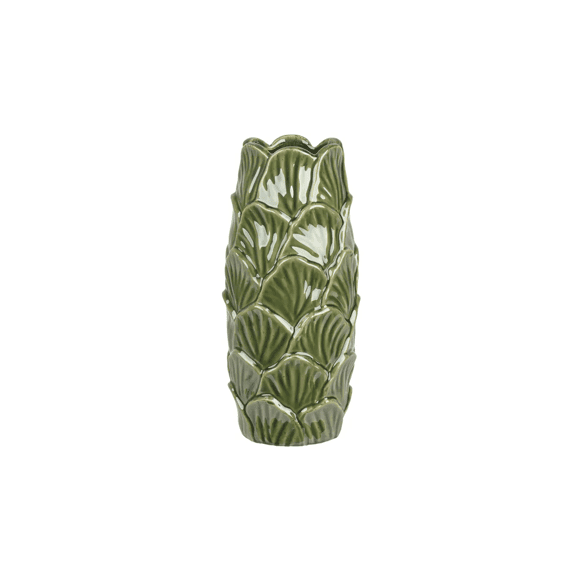 Vaas Porselein Cylinder Glans Blad Dia16-h37cm Licht Groen
