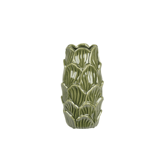 Vaas Porselein Cylinder Glans Blad Dia15-h30cm Licht Groen