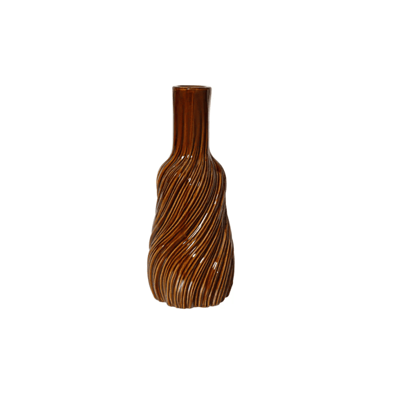 Vaas Porselein Cylinder Glans Spiraal Dia14.5-h35cm Donkerbruin