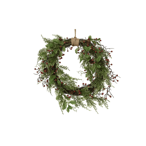 Krans Bessen Dennenappels Glitter Binnen Dia40-h10cm Groen/kleur(en)