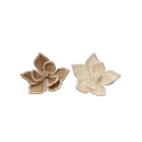 Poinsettia Clip Kunstbont Glitter Dia28-h13cm 2 Assortiment