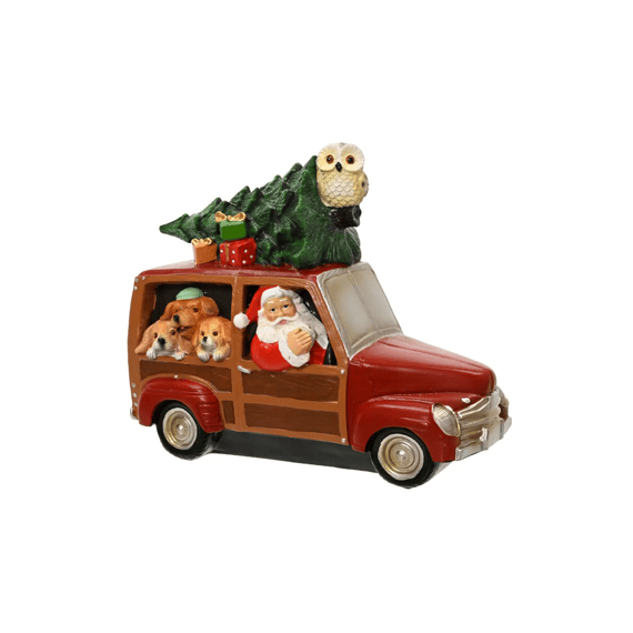 Auto Polyresin Kerstman Kerstboom Honden L11-w24-h19.5cm Bruin/kleur(en)